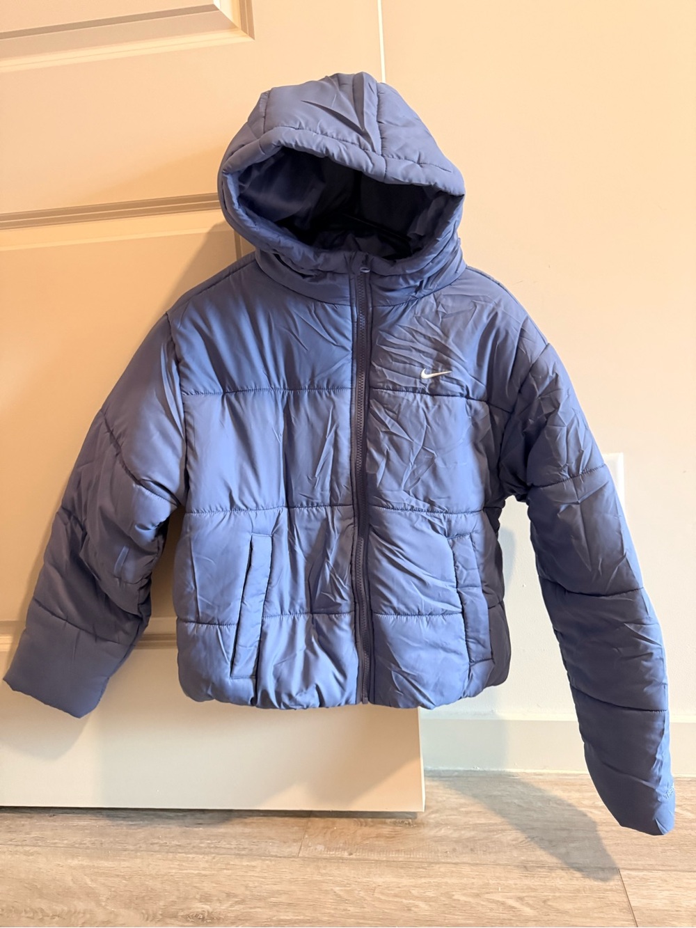 Nike Girls Hooded Puffer Jacket Blue Purple Size S